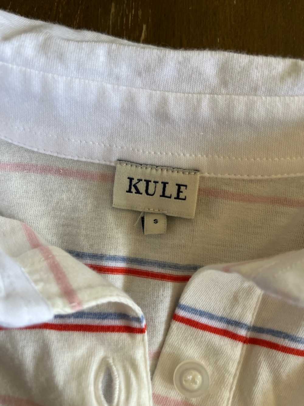 KULE White Long-Sleeve Polo with Red and Navy Stripes crop small Lexie - Picture 3 of 5